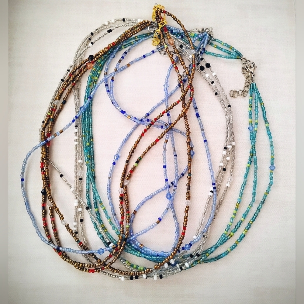 4- Handmade Multicolor Seed Bead Layered Necklaces